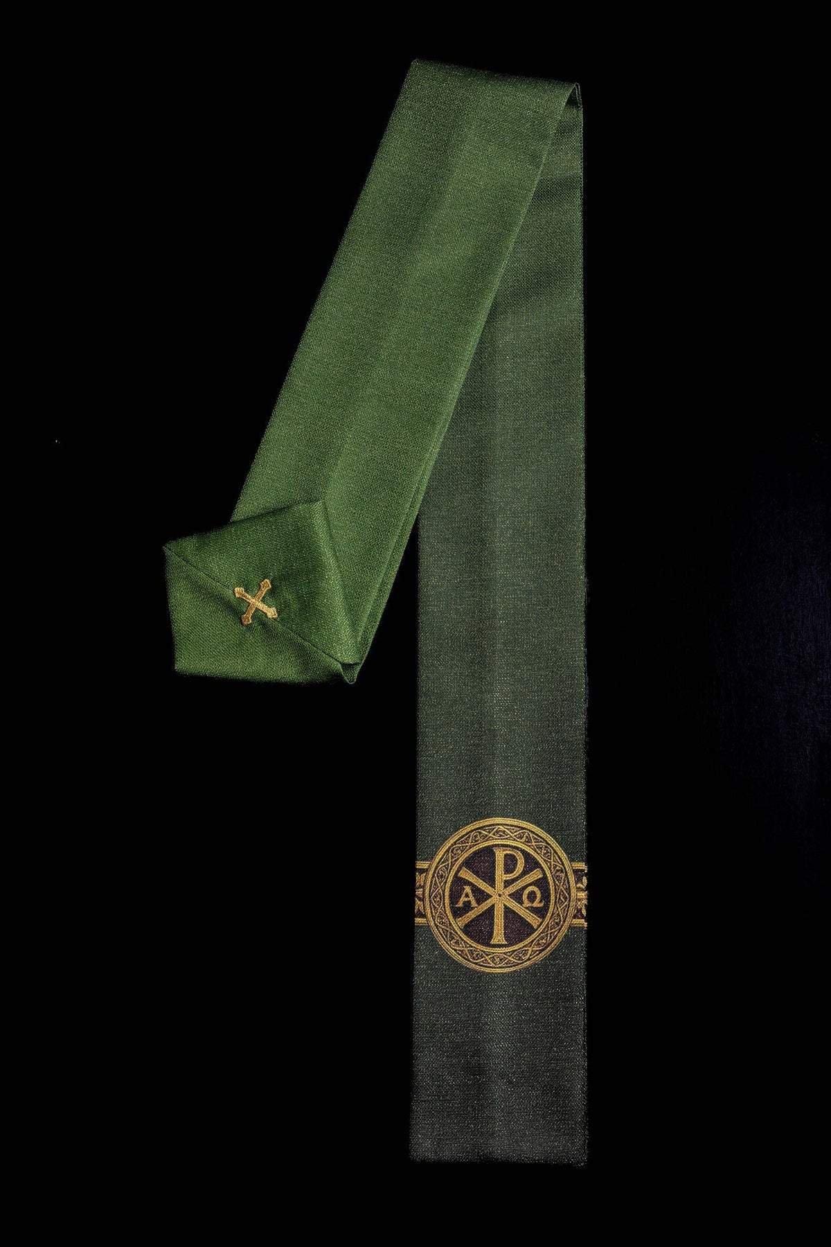 Ornat Liturgiczny Zielony Pax ze Złotym Nadrukiem - Elegancki - SZATYLITURGICZNE.PL