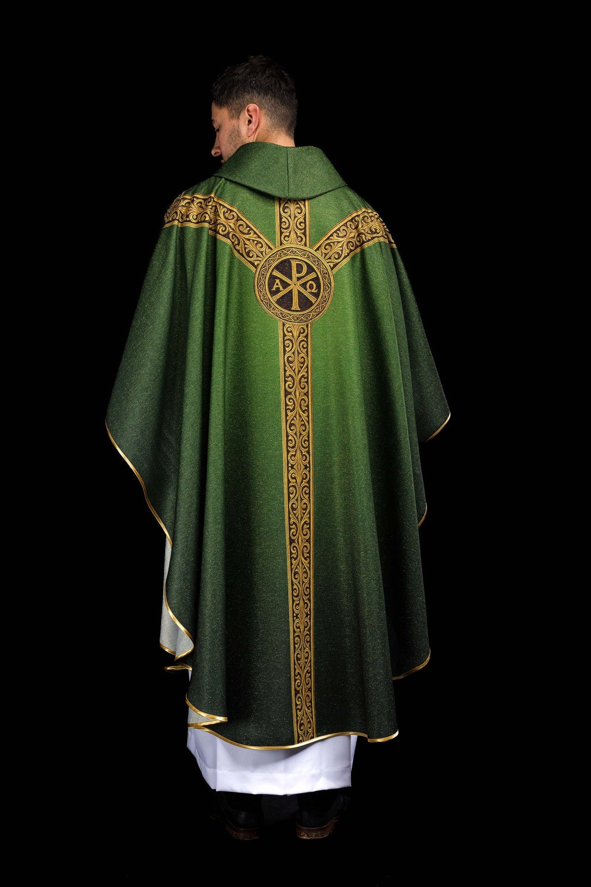 Ornat Liturgiczny Zielony Pax ze Złotym Nadrukiem - Elegancki - SZATYLITURGICZNE.PL