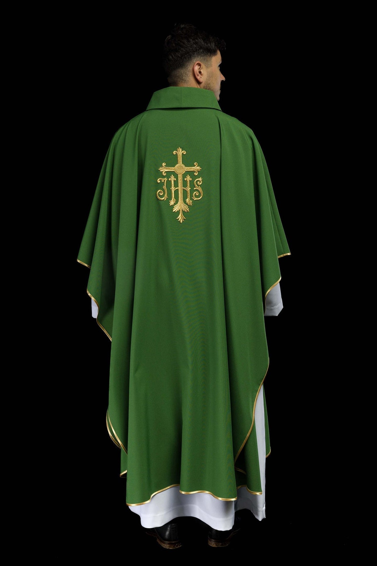 Ornat Liturgiczny Zielony z Haftem JHS - Symbolika Eucharystyczna - SZATYLITURGICZNE.PL