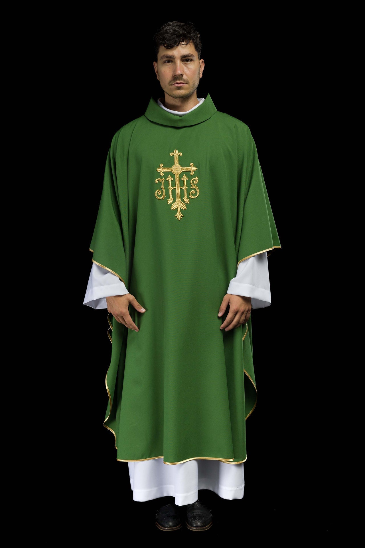 Ornat Liturgiczny Zielony z Haftem JHS - Symbolika Eucharystyczna - SZATYLITURGICZNE.PL