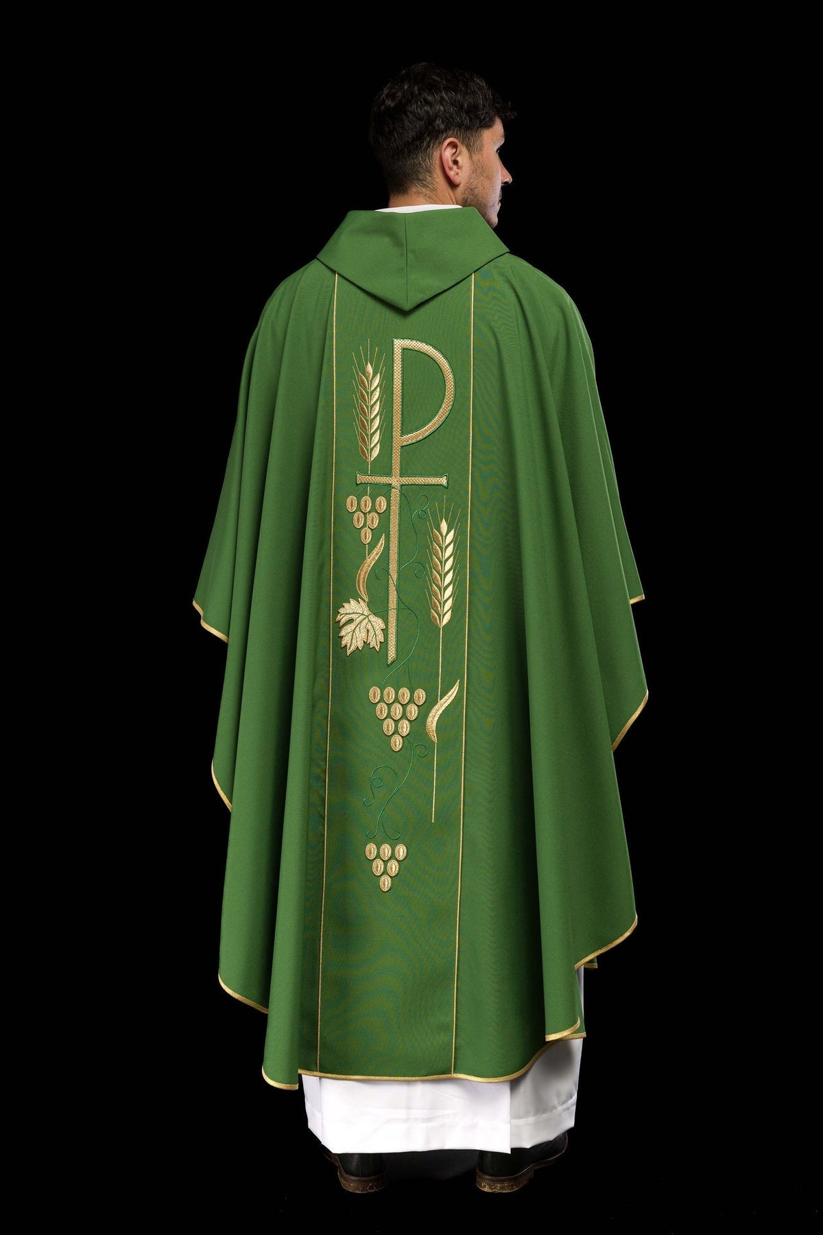 Ornat Liturgiczny Zielony z Haftowanym Kielichem IHS - Elegancki - SZATYLITURGICZNE.PL