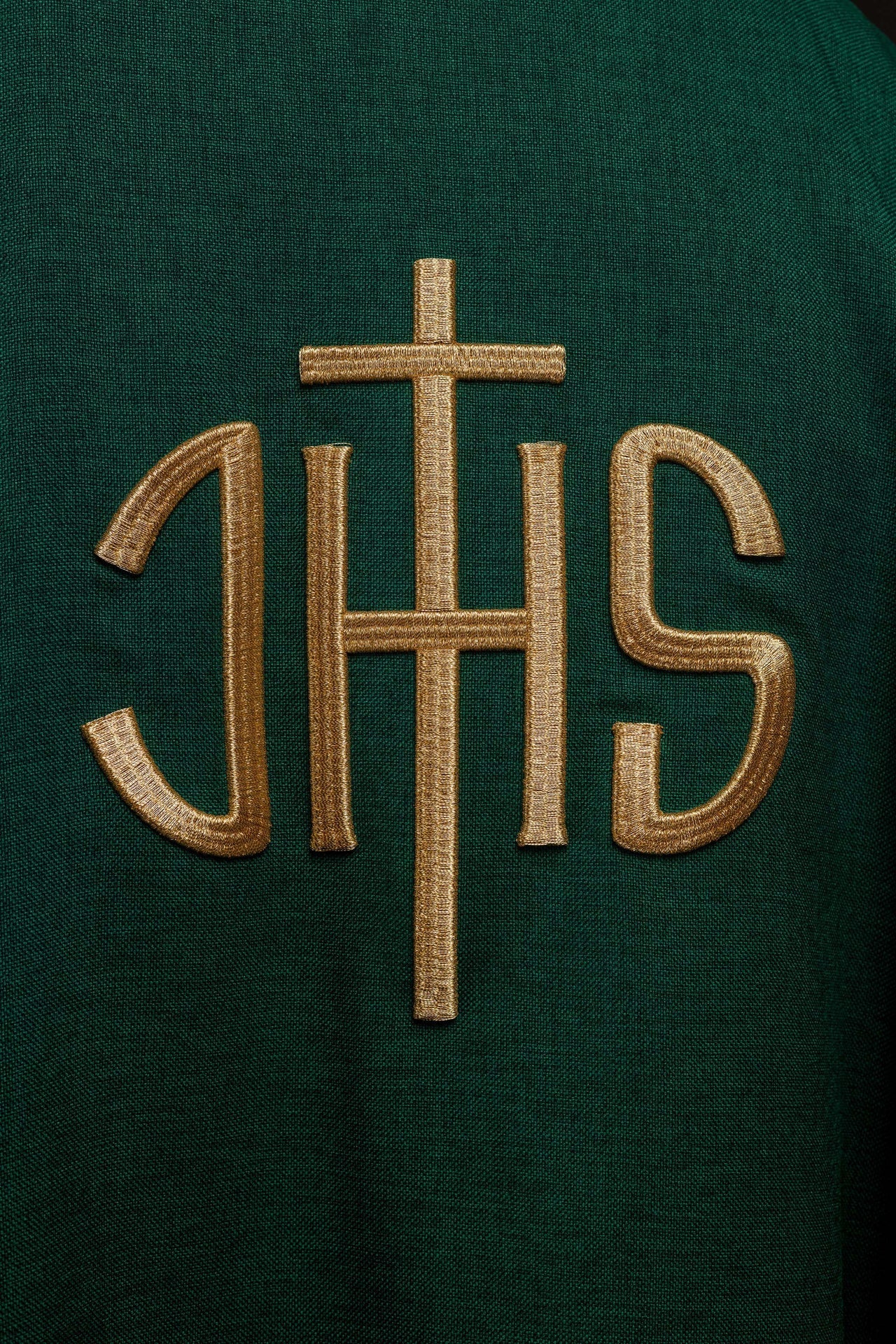 Ornat Liturgiczny Zielony ze Złotym Haftem IHS - Polski Produkt - SZATYLITURGICZNE.PL