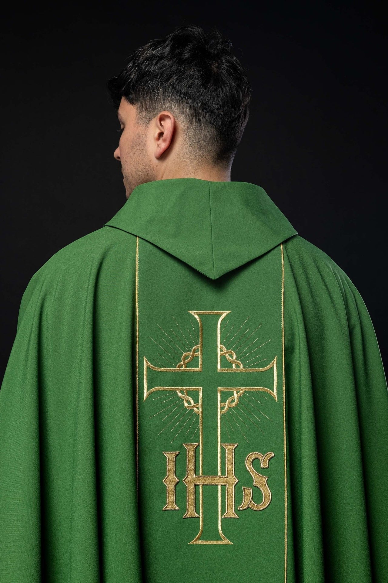 Ornat Liturgiczny Zielony Złoty Pas IHS Kłosy - Komplet ze Stułą - SZATYLITURGICZNE.PL