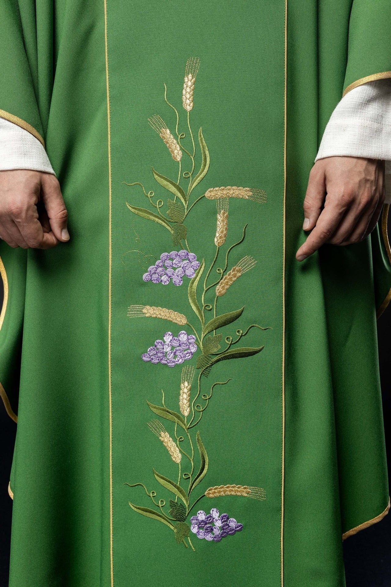 Ornat Liturgiczny Zielony Złoty Pas IHS Kłosy - Komplet ze Stułą - SZATYLITURGICZNE.PL
