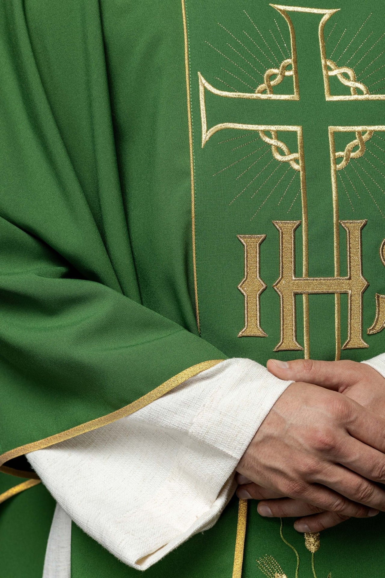Ornat Liturgiczny Zielony Złoty Pas IHS Kłosy - Komplet ze Stułą - SZATYLITURGICZNE.PL