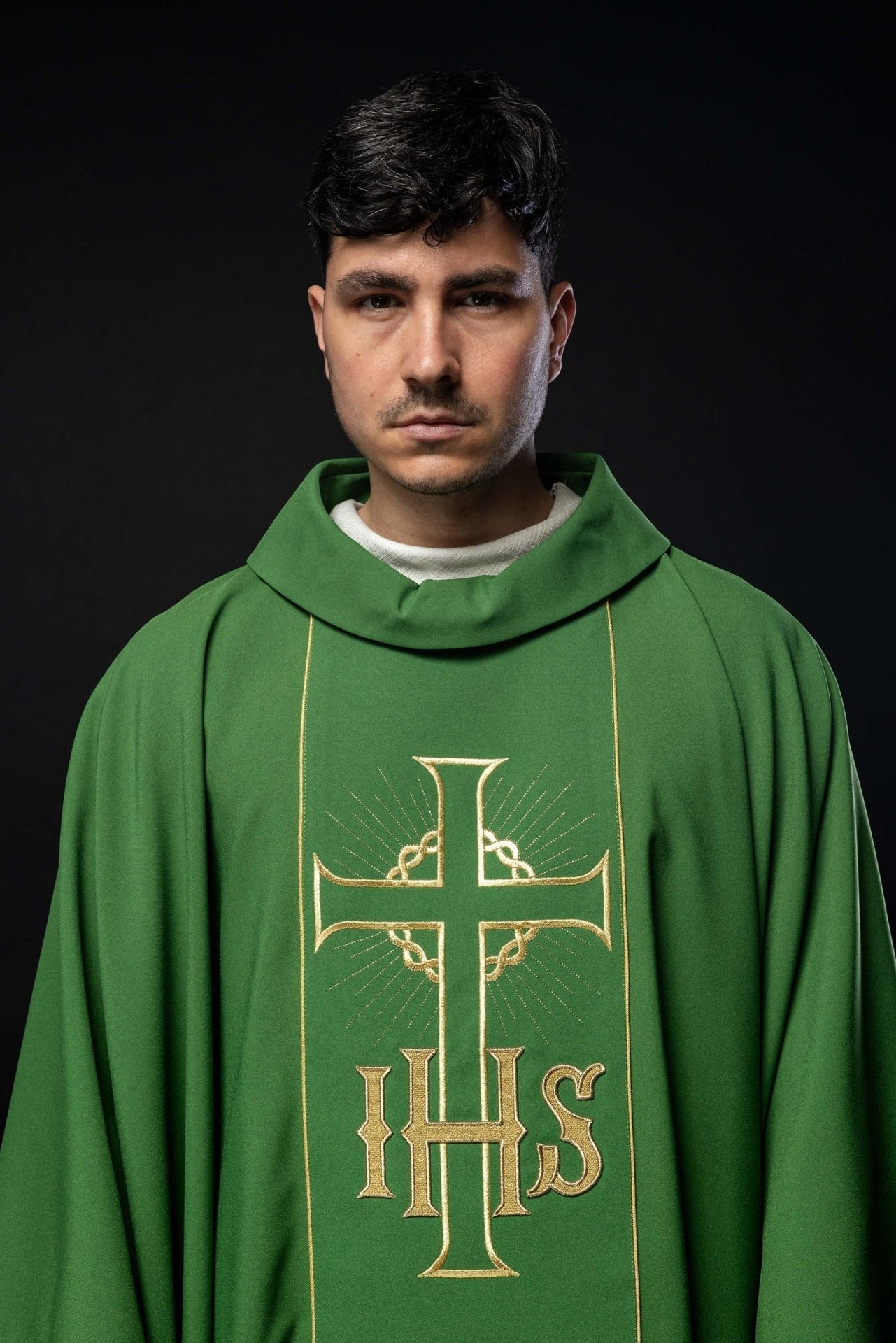 Ornat Liturgiczny Zielony Złoty Pas IHS Kłosy - Komplet ze Stułą - SZATYLITURGICZNE.PL