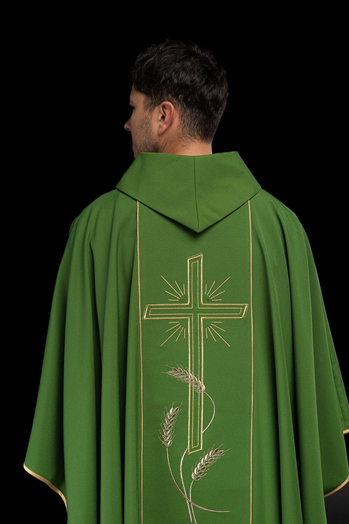 Ornat Liturgiczny Zielony Złoty Pas Krzyż IHS - Polski Producent - SZATYLITURGICZNE.PL