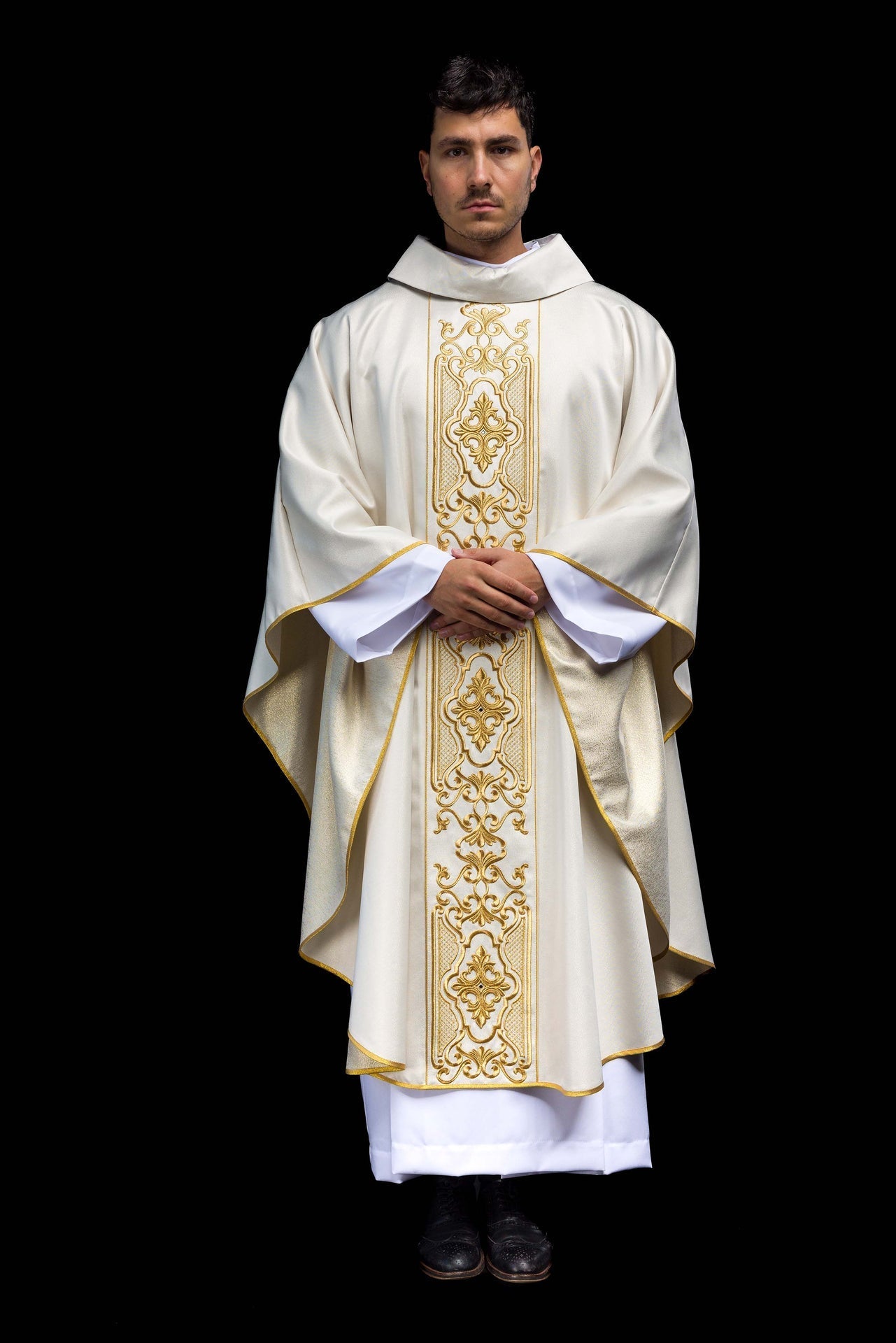 Ornat liturgiczny złoty haft eucharystyczny z połyskiem - SZATYLITURGICZNE.PL