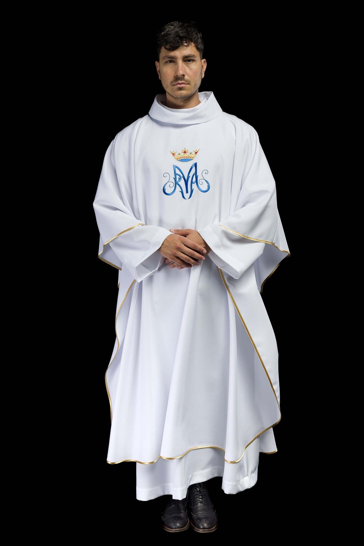 Ornat Maryjny Biały z Haftem, Złotą Lamówką i Stułą - SZATYLITURGICZNE.PL