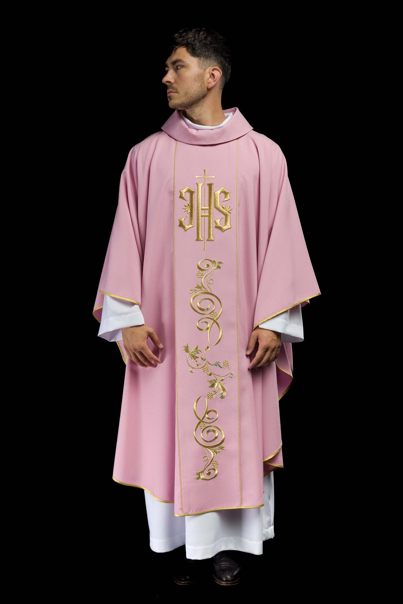 Ornat Różowy IHS - Złoty Haft Eucharystyczny, Elanowełna - SZATYLITURGICZNE.PL