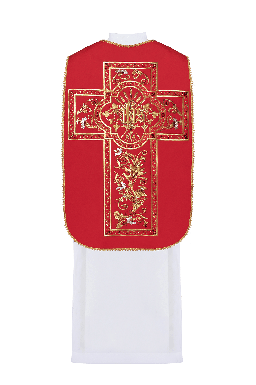 Ornat Rzymski Czerwony z Haftem IHS - Szaty Liturgiczne - SZATYLITURGICZNE.PL