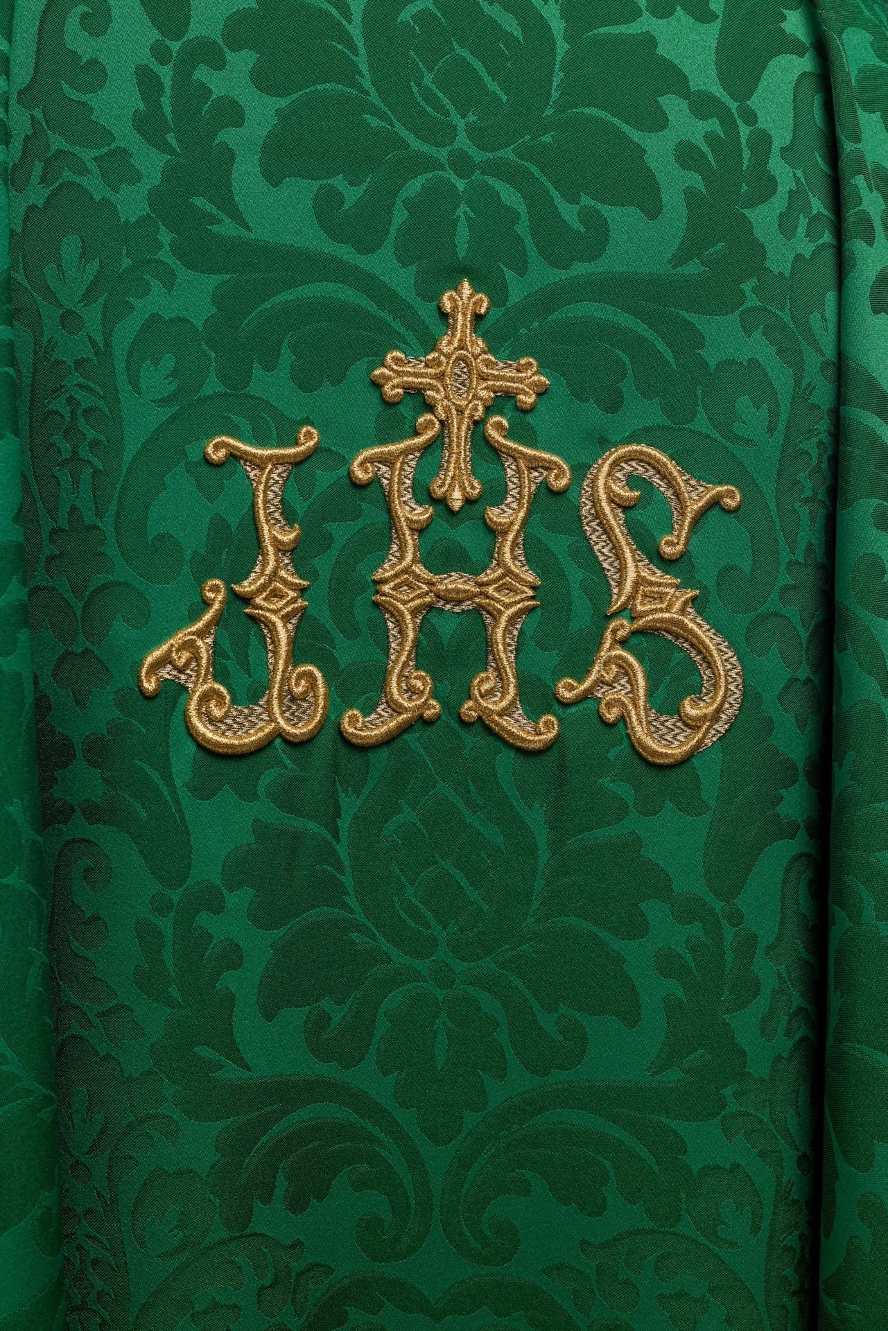 Ornat Zielony Liturgiczny IHS Złoty Haft - Polska Produkcja - SZATYLITURGICZNE.PL