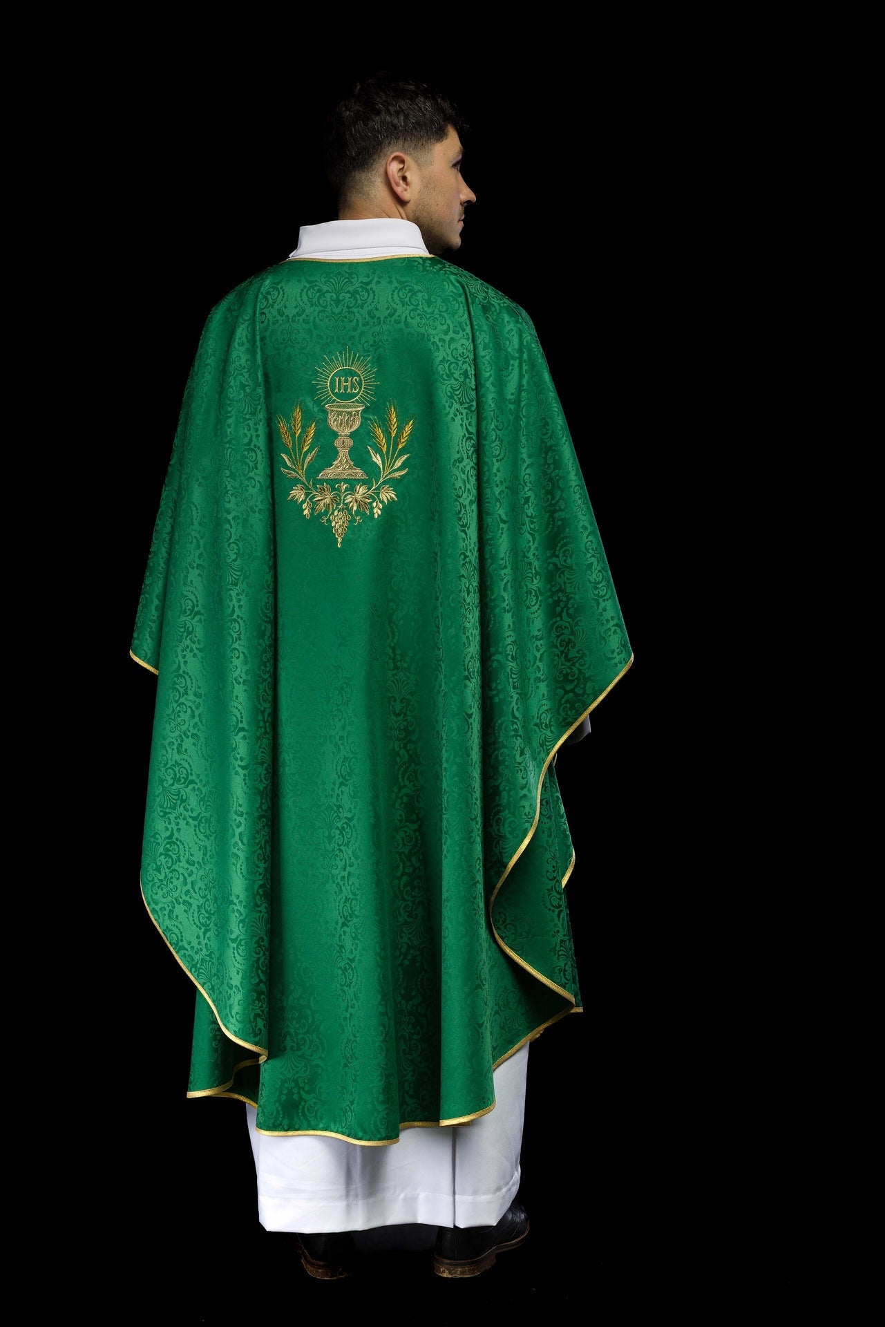 Ornat Zielony z Haftem Kielicha i Hostii Żakardowy - Liturgiczny - SZATYLITURGICZNE.PL