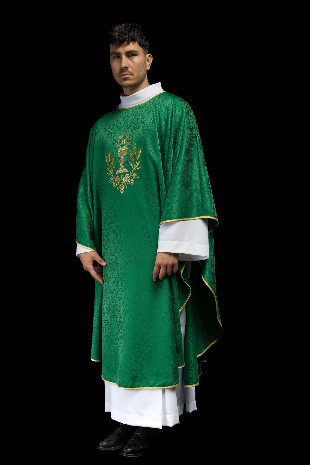 Ornat Zielony z Haftem Kielicha i Hostii Żakardowy - Liturgiczny - SZATYLITURGICZNE.PL