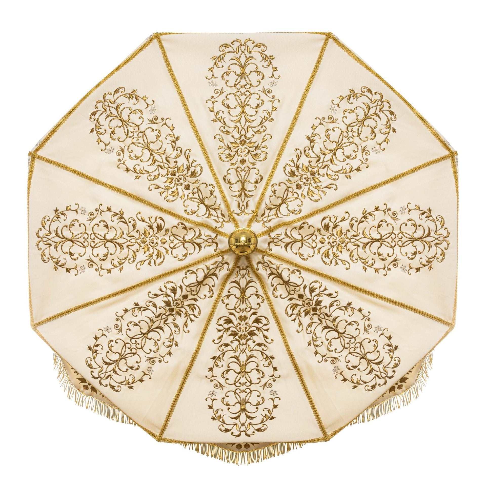 Parasol Procesyjny Lekki Składany - Bordowo - Ecru/Złoty Haft - SZATYLITURGICZNE.PL