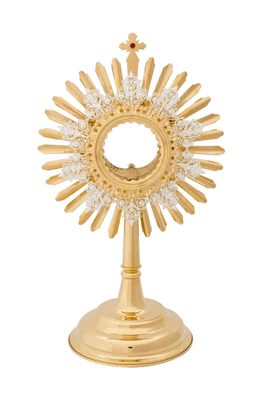 Pozłacana Monstrancja Mosiężna z Rubinem - Wysokość 35cm - SZATYLITURGICZNE.PL