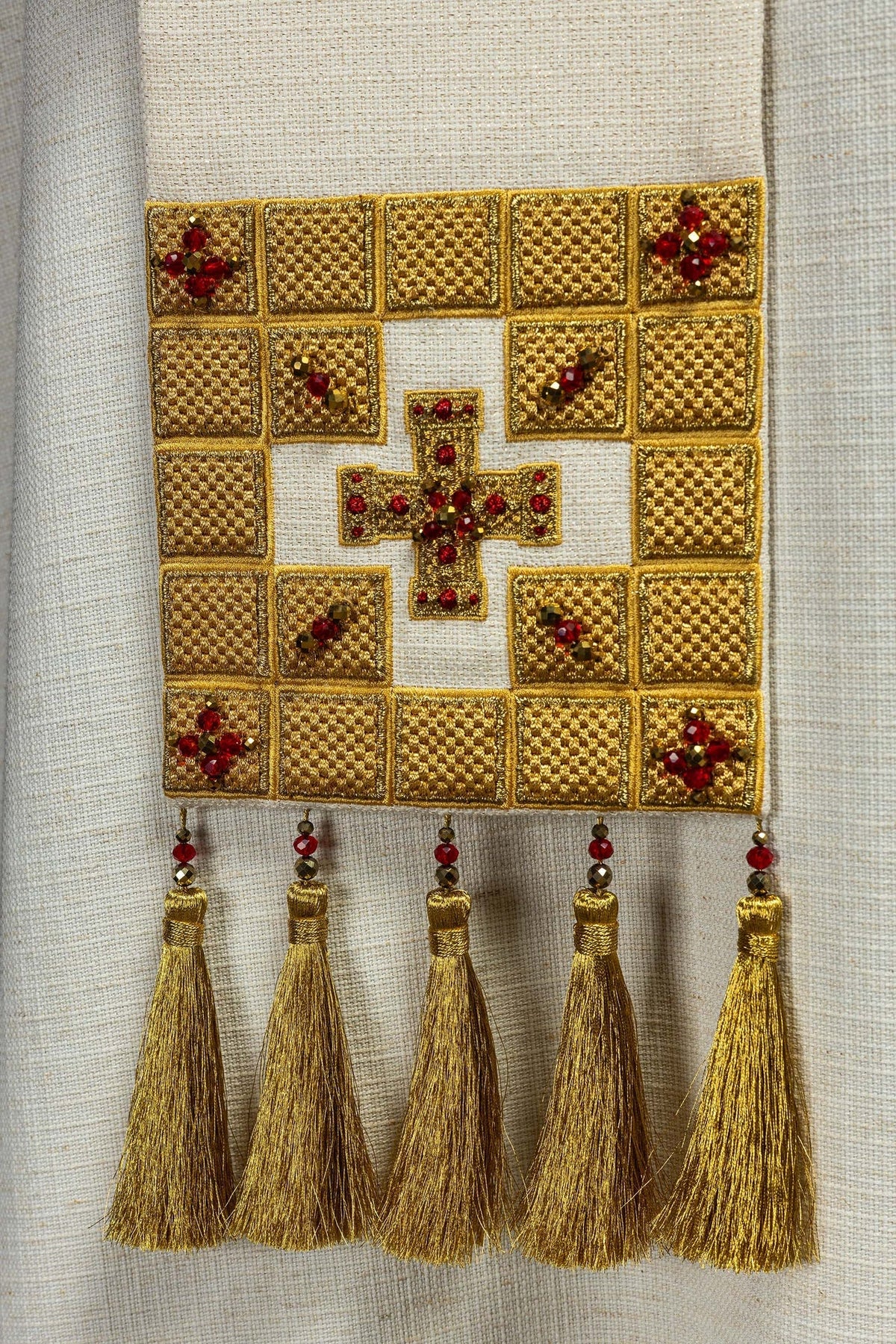 Ręcznie Robiona Stuła Liturgiczna z Kamieniami i Haftem - Handmade 2011 - SZATYLITURGICZNE.PL