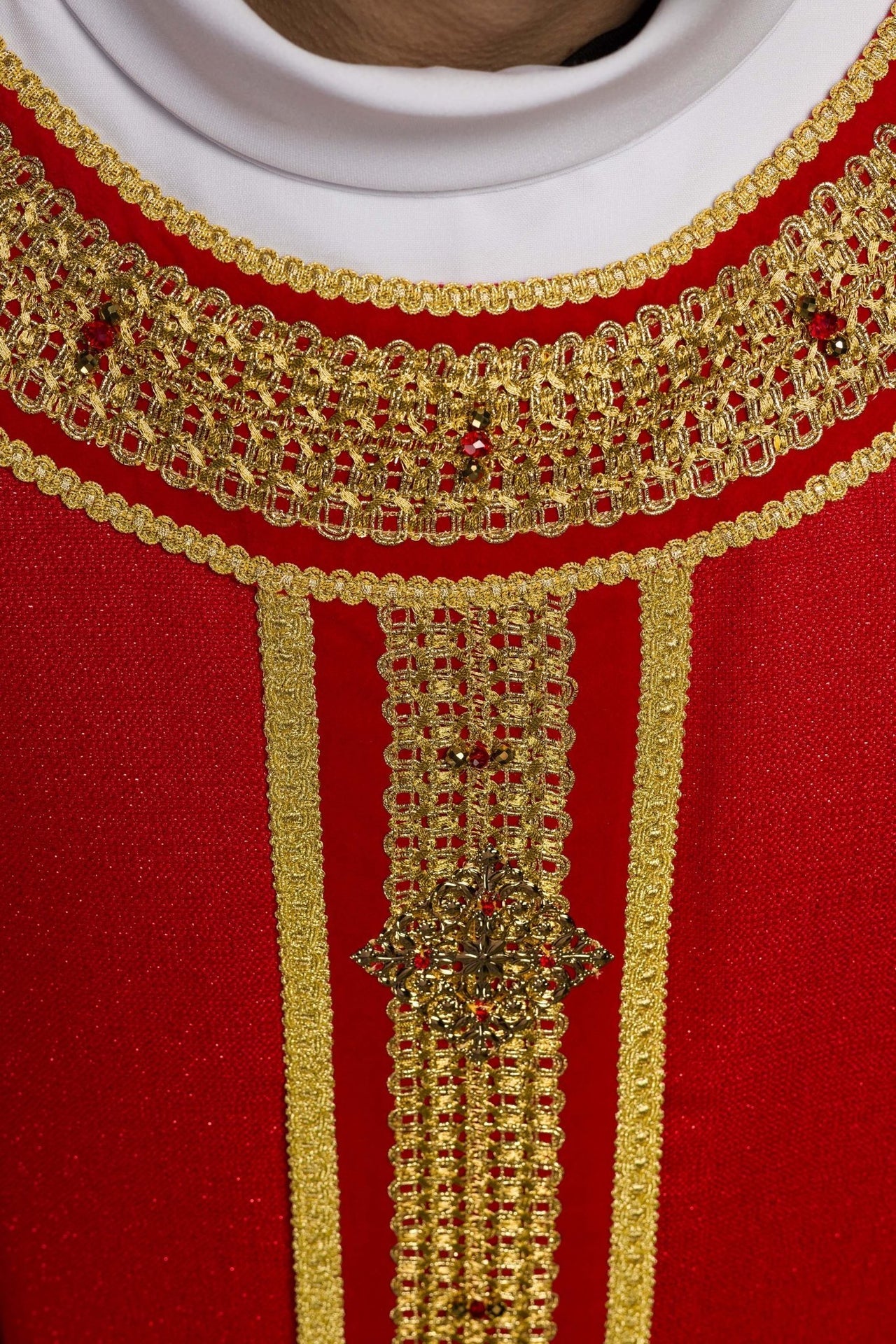 Ręcznie Robiony Ornat z Kamieniami Naturalnymi - Handmade 7001 - SZATYLITURGICZNE.PL