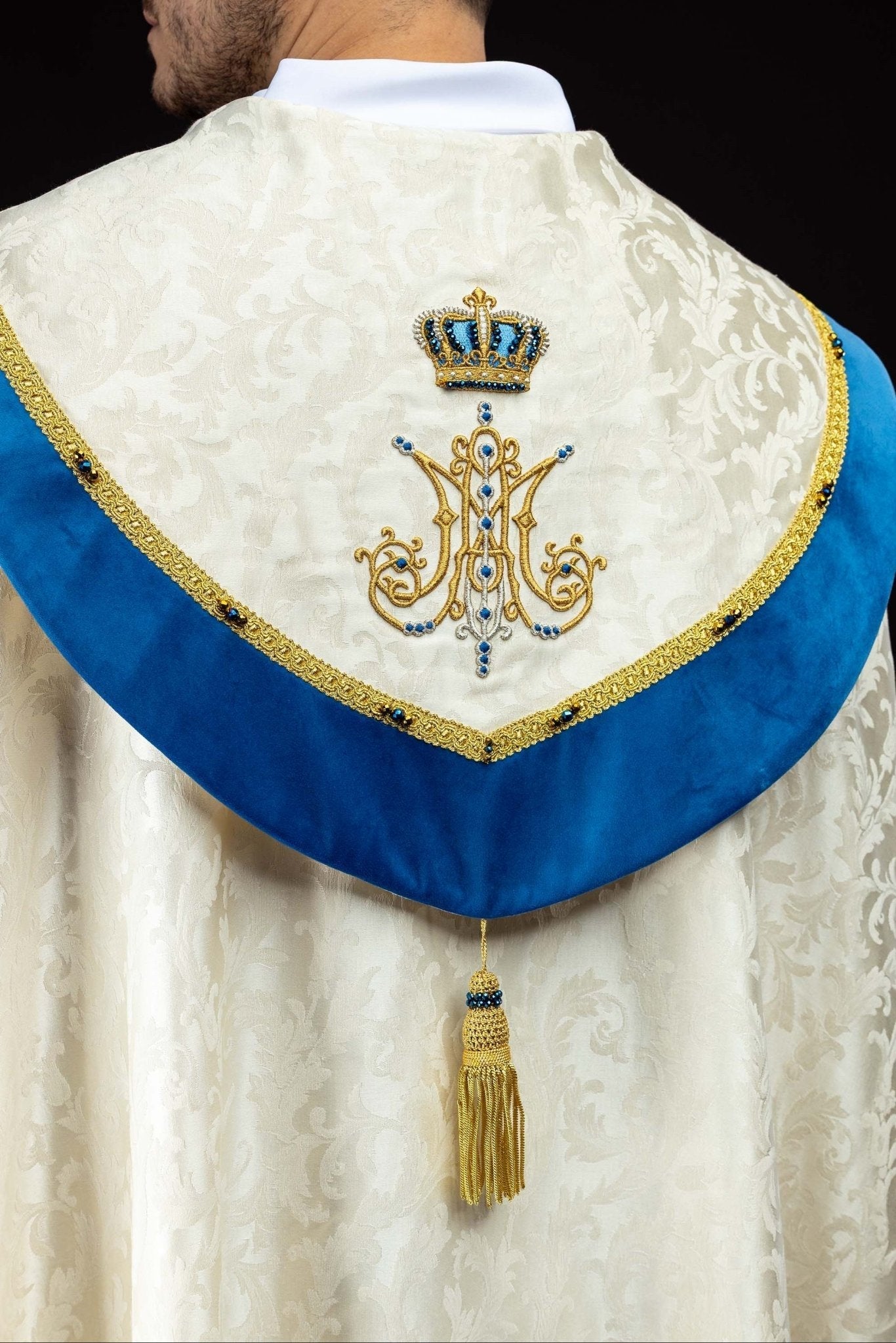 Ręcznie wykonana kapa maryjna z naturalnymi kamieniami Handmade 3006 - SZATYLITURGICZNE.PL