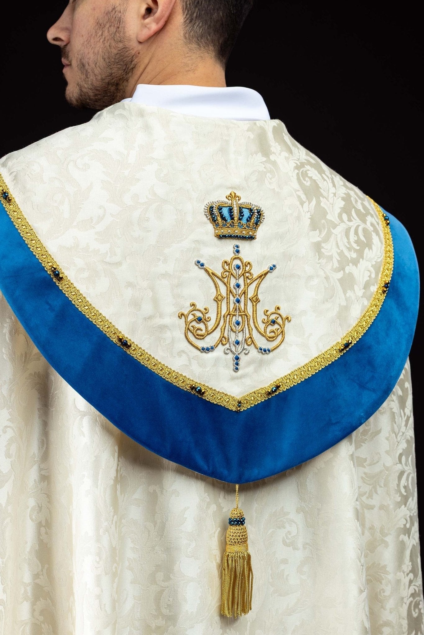 Ręcznie wykonana kapa maryjna z naturalnymi kamieniami Handmade 3006 - SZATYLITURGICZNE.PL