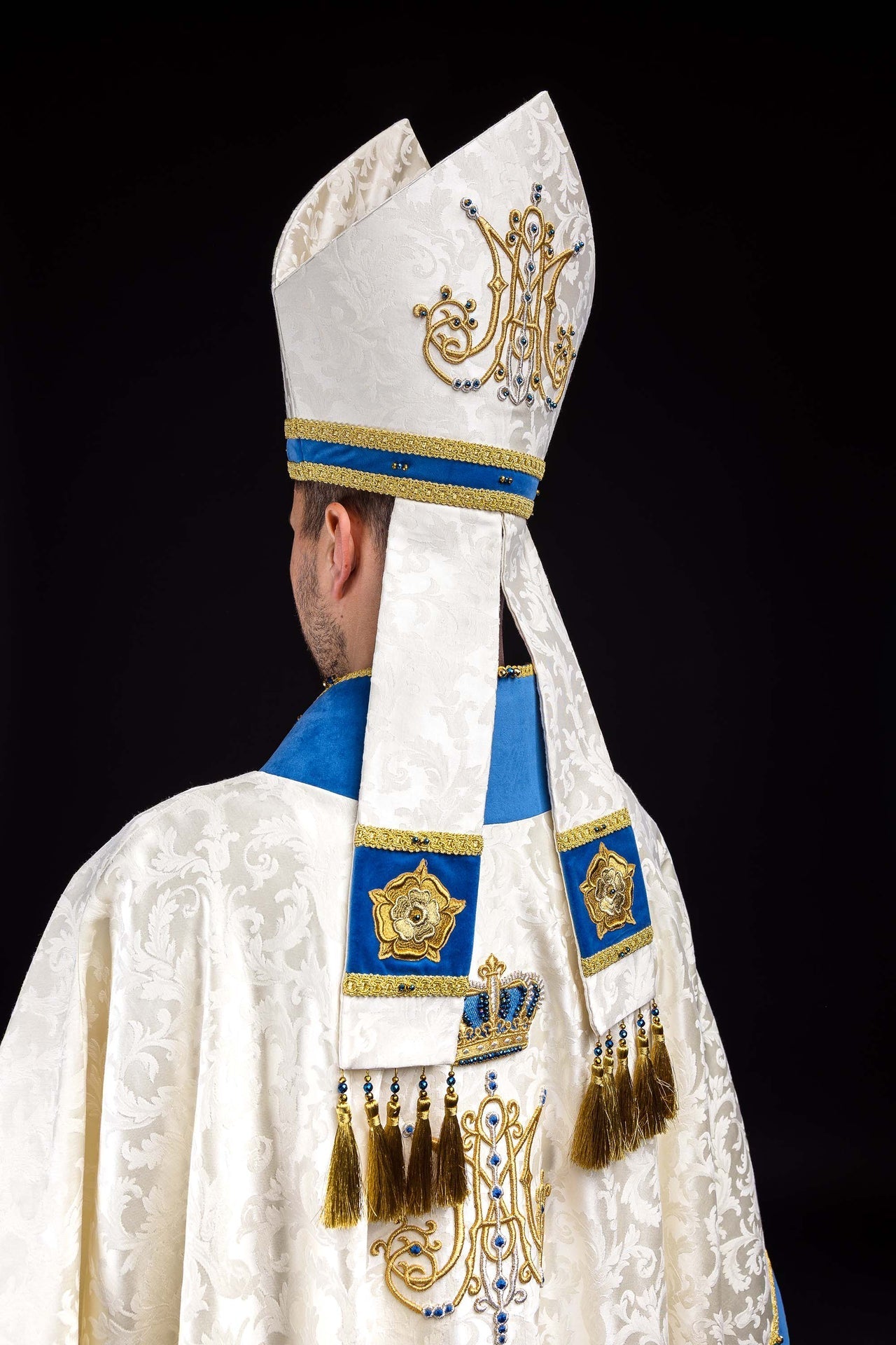 Ręcznie wykonana mitra maryjna z naturalnymi kamieniami Handmade 9006 - SZATYLITURGICZNE.PL