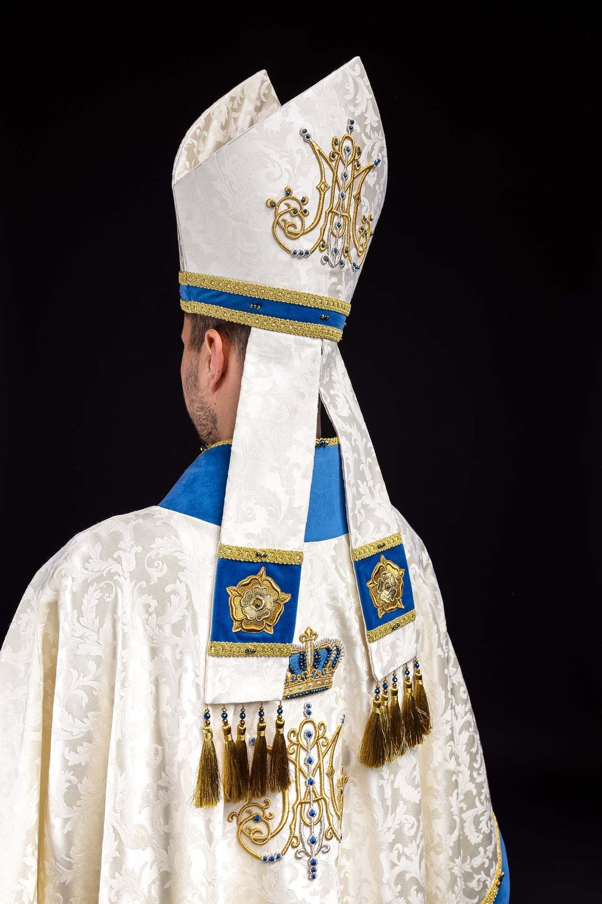Ręcznie wykonana mitra maryjna z naturalnymi kamieniami Handmade 9006 - SZATYLITURGICZNE.PL
