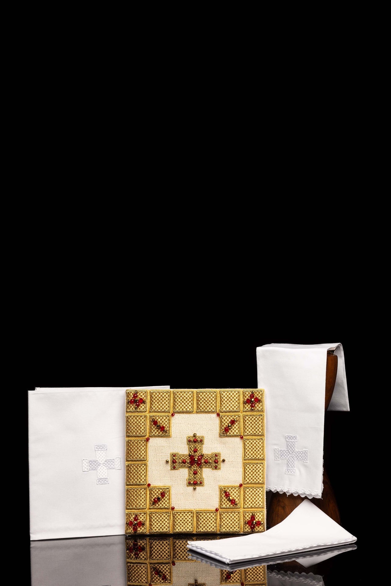 Ręcznie wykonany komplet kielichowy z naturalnymi kamieniami Handmade 5011 - SZATYLITURGICZNE.PL