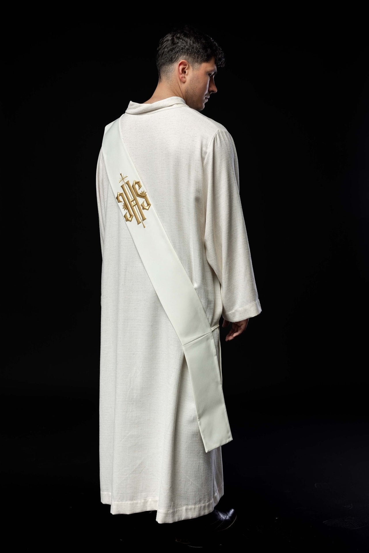 Stuła Diakońska IHS z Krzyżem - Elegancki Haft Liturgiczny - SZATYLITURGICZNE.PL