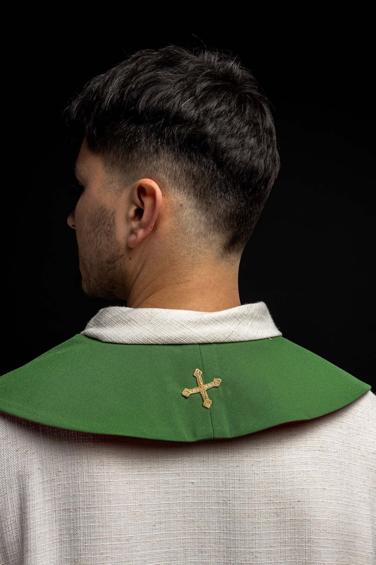 Stuła dwustronna IHS zielono - czerwona, haftowana - liturgia - SZATYLITURGICZNE.PL