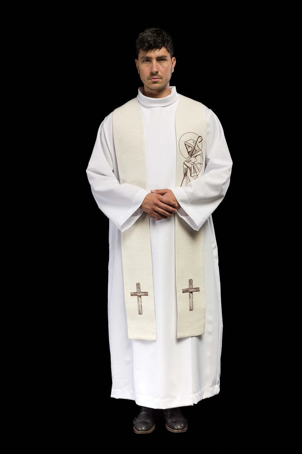 Stuła Liturgiczna Ecru - Jezus Dobry Pasterz z Haftem