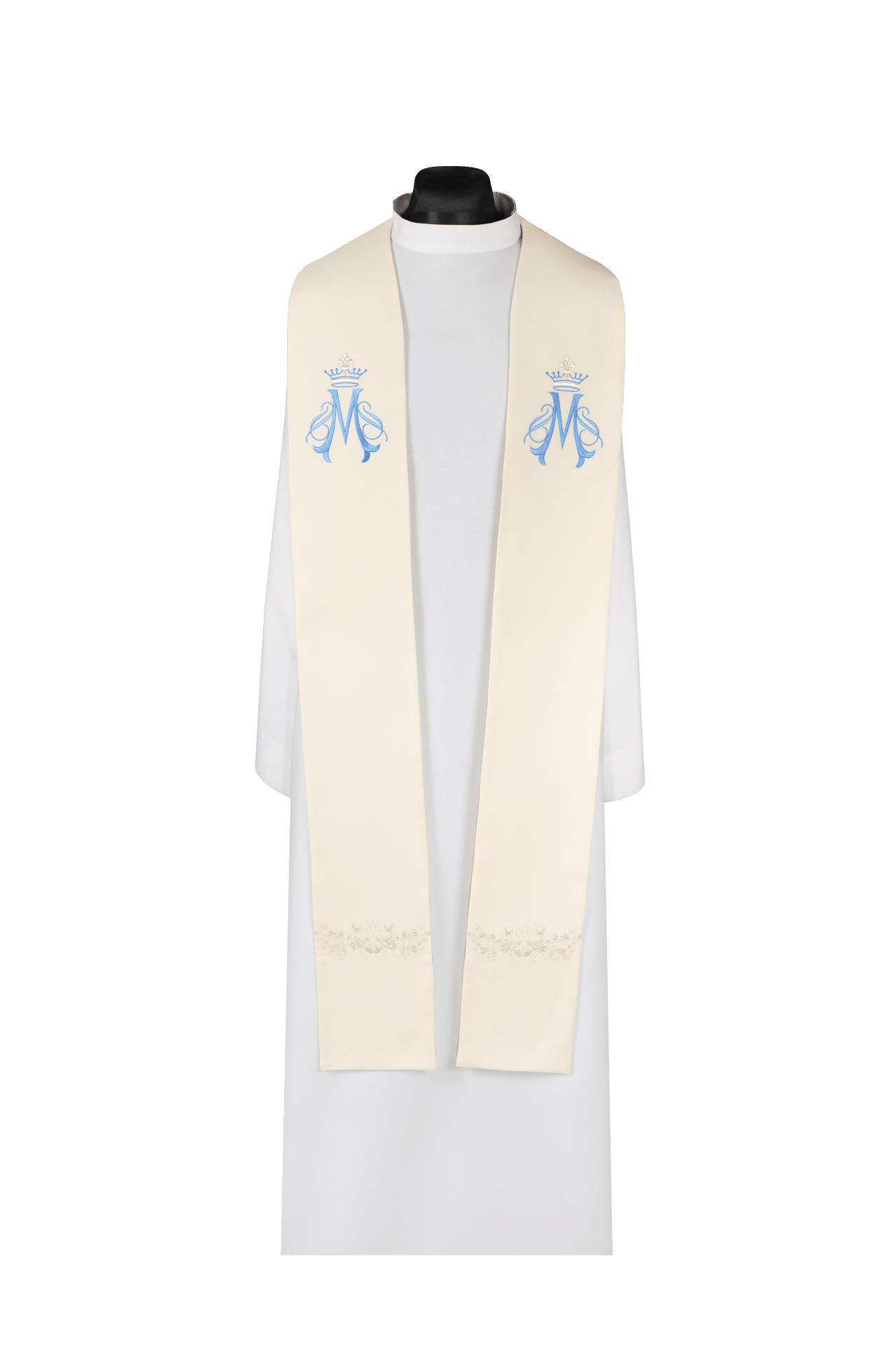 Stuła haftowana Maryjna ecru - SZATYLITURGICZNE.PL