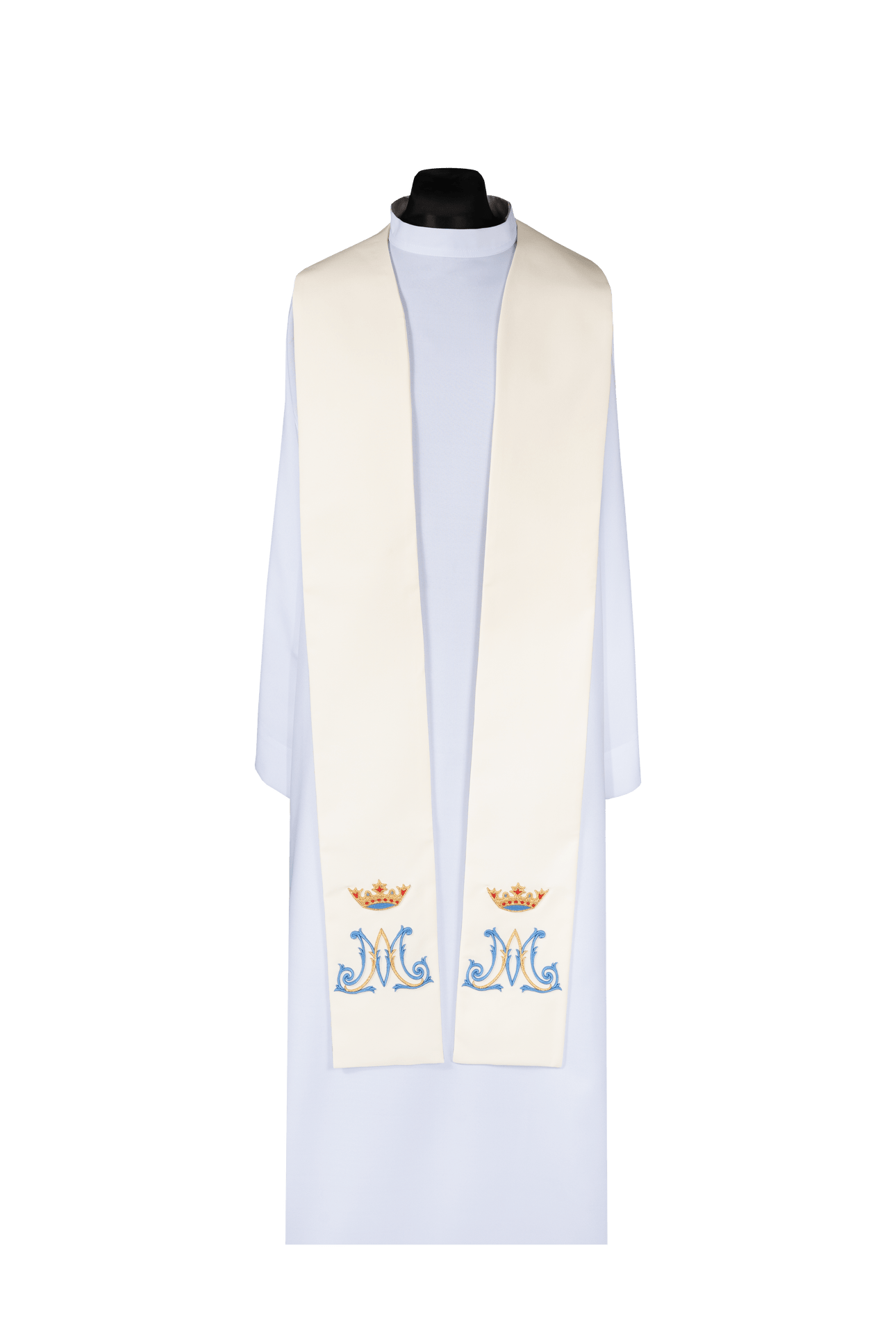 Stuła haftowana Maryjna ecru - SZATYLITURGICZNE.PL