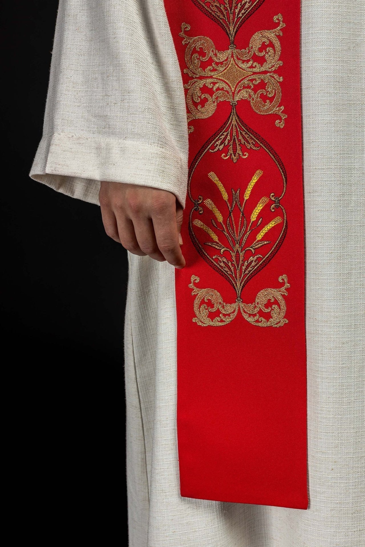 Stuła Kapłańska Czerwona z Haftem IHS Kielich - Eucharystyczna - SZATYLITURGICZNE.PL
