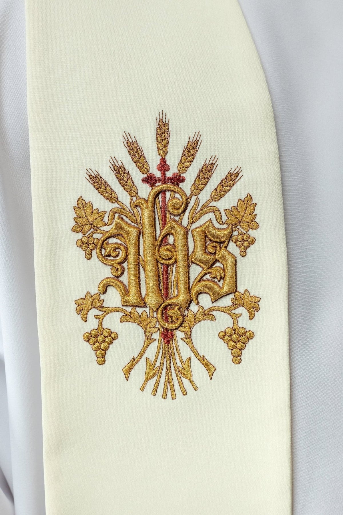 Stuła Kapłańska Ecru Haft Krzyż IHS Serce Jezusowe - SZATYLITURGICZNE.PL