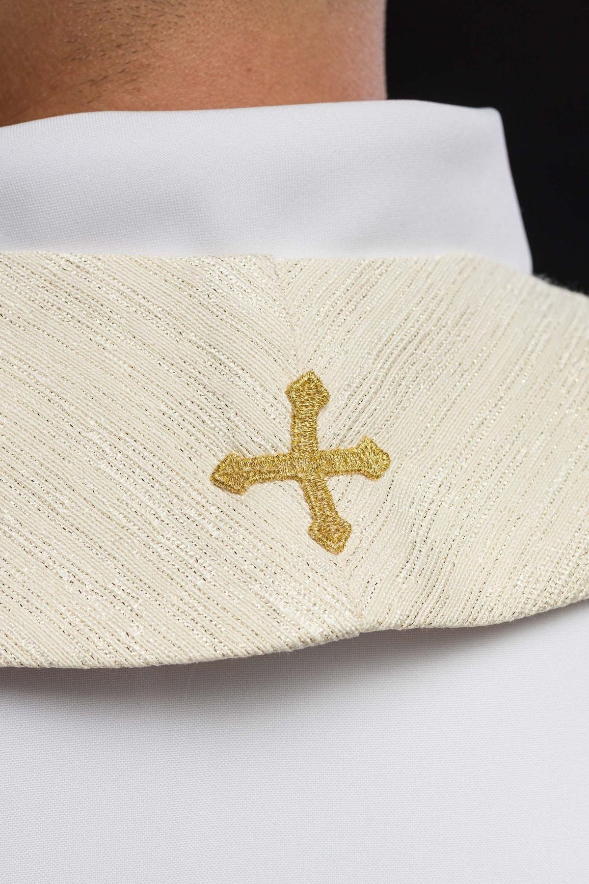 Stuła Kapłańska Ecru IHS Kielich Eucharystyczny - Haft 3D - SZATYLITURGICZNE.PL