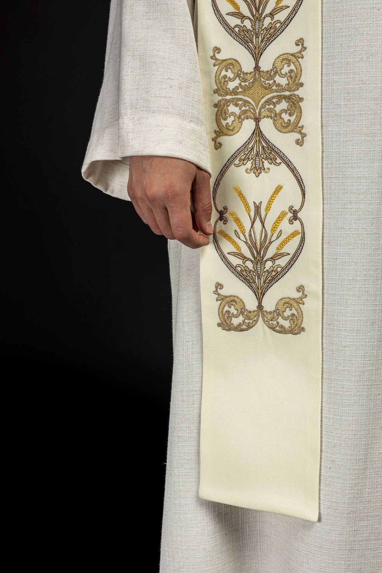 Stuła Kapłańska Ecru Kielich IHS - Haftowana Szata Liturgiczna - SZATYLITURGICZNE.PL