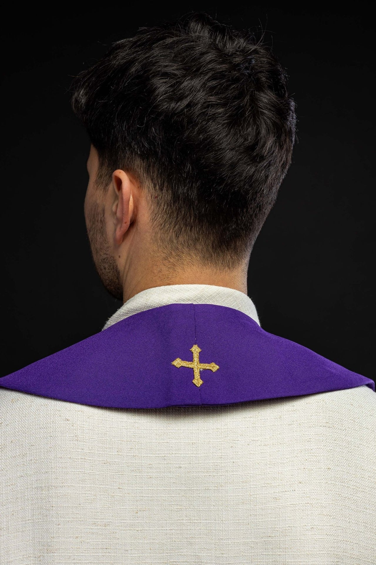 Stuła Kapłańska Fioletowa IHS Haftowana - Elegancka Szata Liturgiczna - SZATYLITURGICZNE.PL