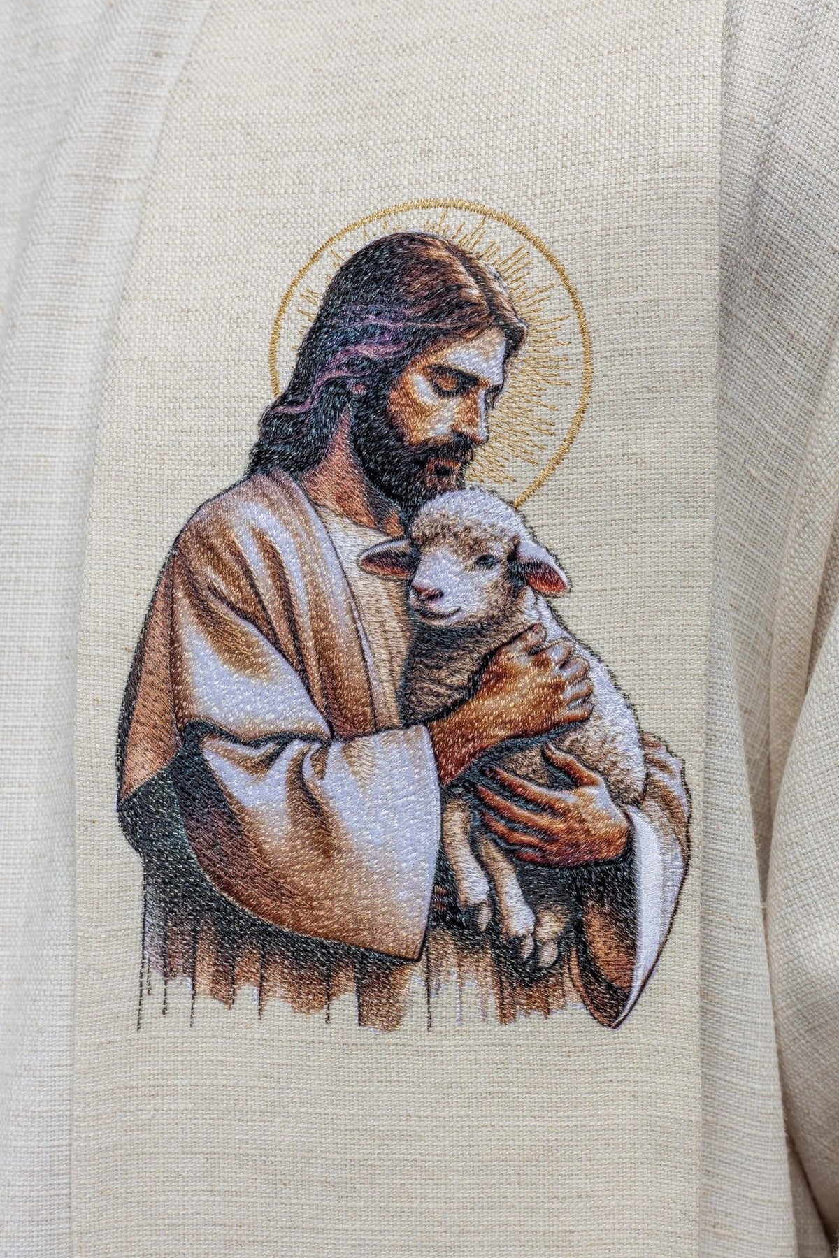 Stuła Kapłańska Haftowana Jezus Dobry Pasterz z Barankiem - SZATYLITURGICZNE.PL