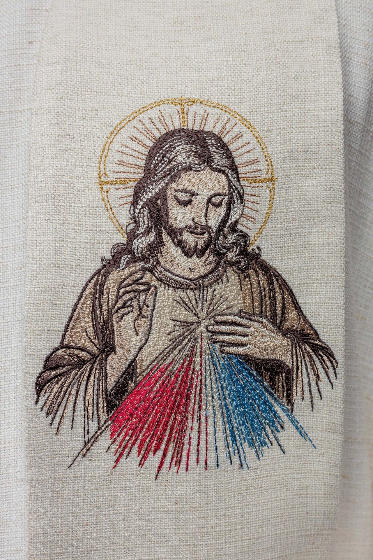Stuła Kapłańska Haftowana Jezus Miłosierny - Polska Produkcja - SZATYLITURGICZNE.PL
