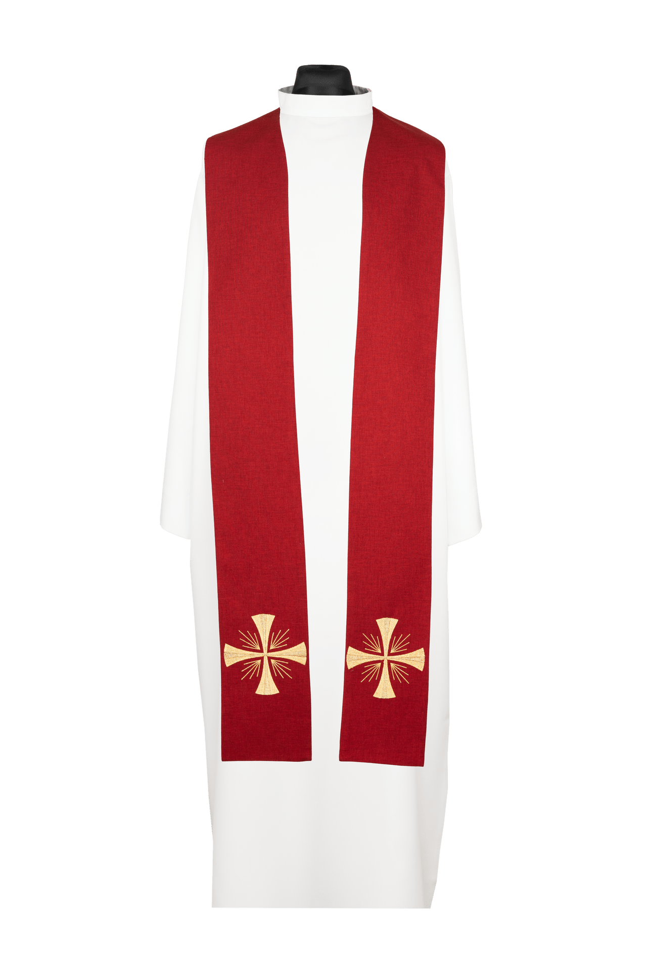 Stuła kapłańska haftowana Krzyż czerwona - SZATYLITURGICZNE.PL