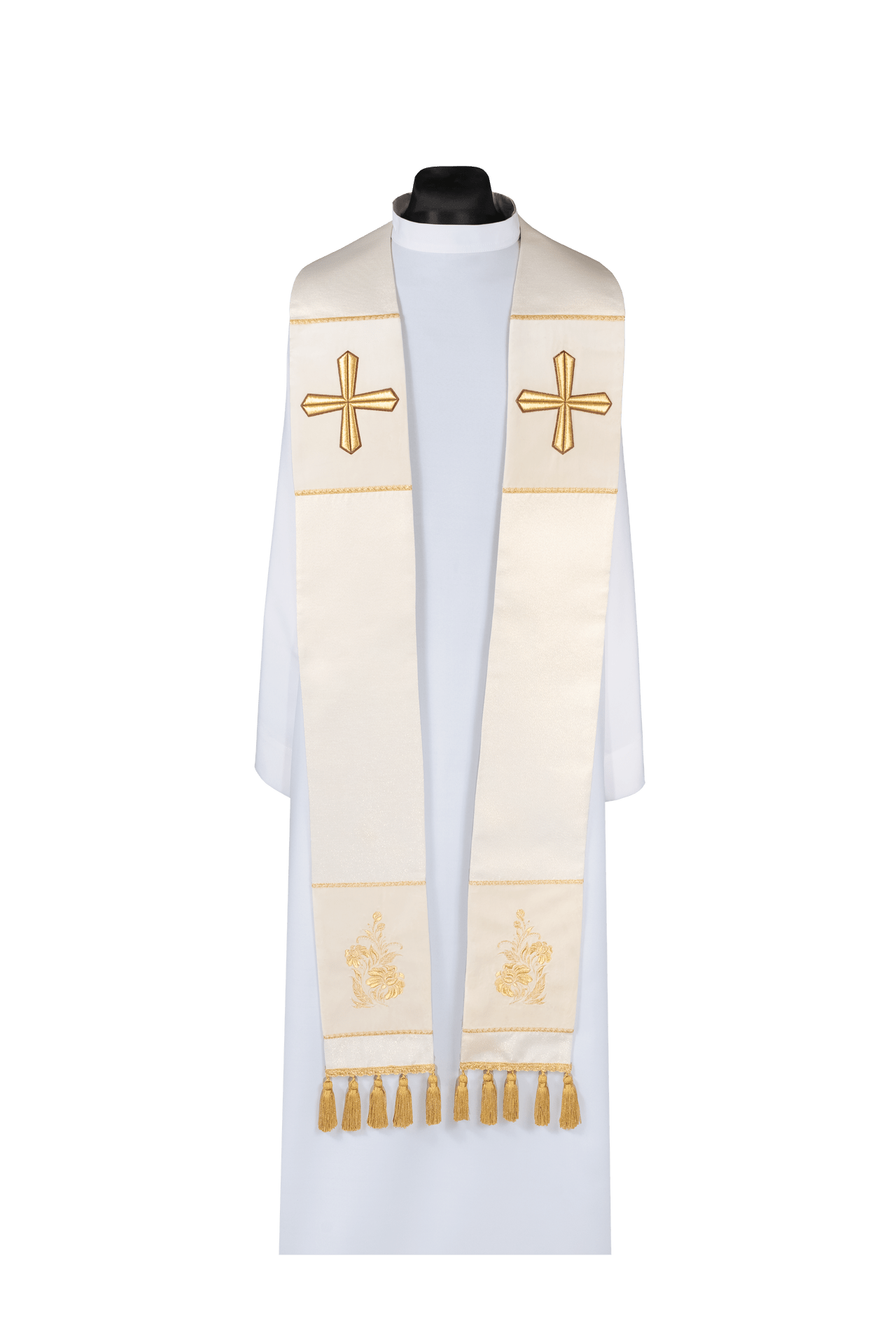 Stuła kapłańska haftowana Krzyż ecru - SZATYLITURGICZNE.PL