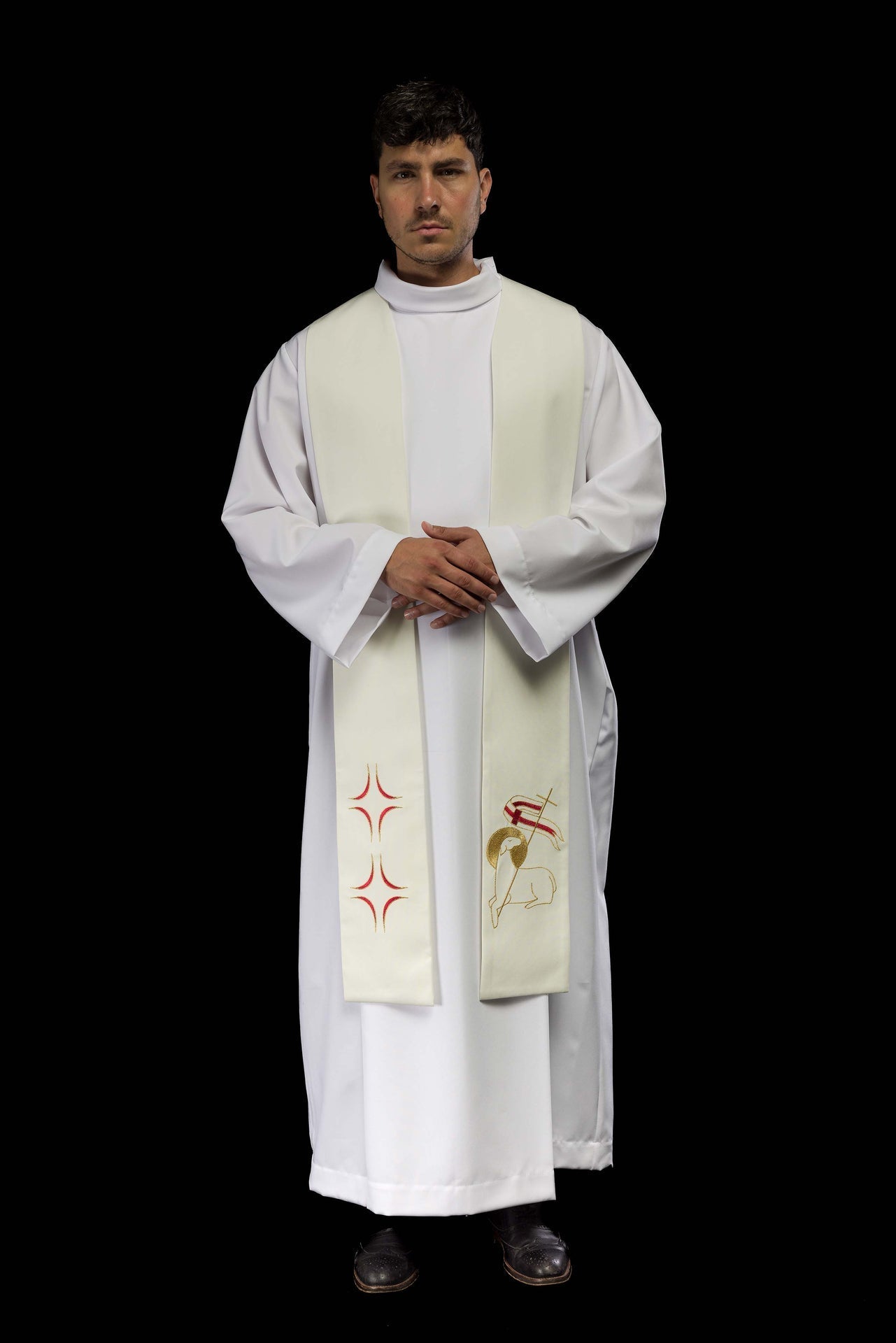 Stuła Kapłańska Haftowana Krzyż i Baranek - Elegancka Liturgia - SZATYLITURGICZNE.PL