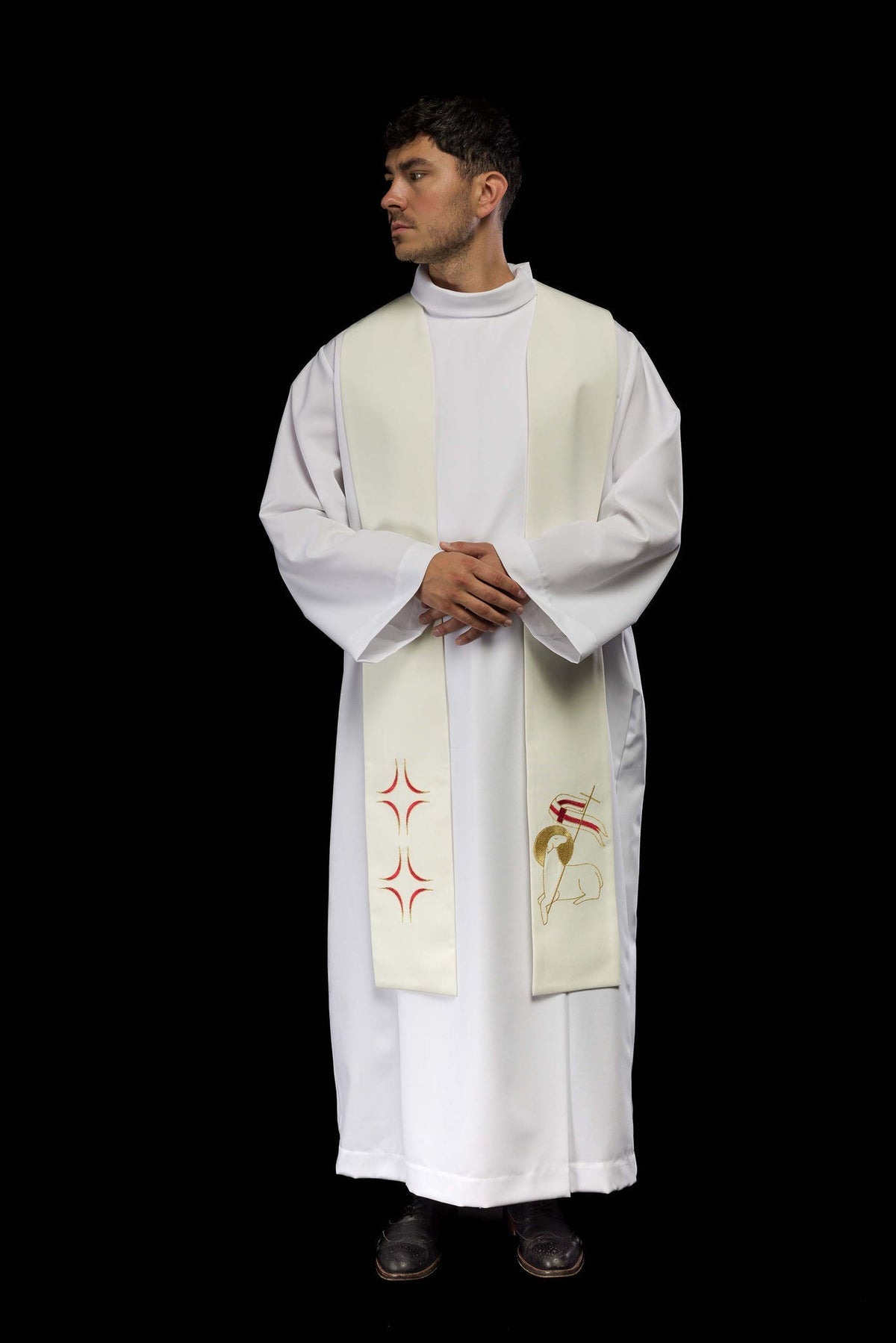 Stuła Kapłańska Haftowana Krzyż i Baranek - Elegancka Liturgia - SZATYLITURGICZNE.PL