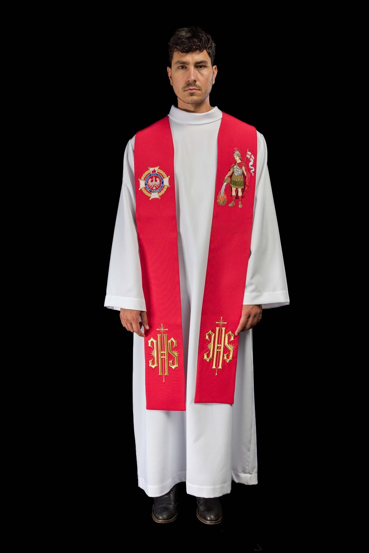Stuła Kapłańska Haftowana Św. Florian - Elegancka Szata Liturgiczna - SZATYLITURGICZNE.PL