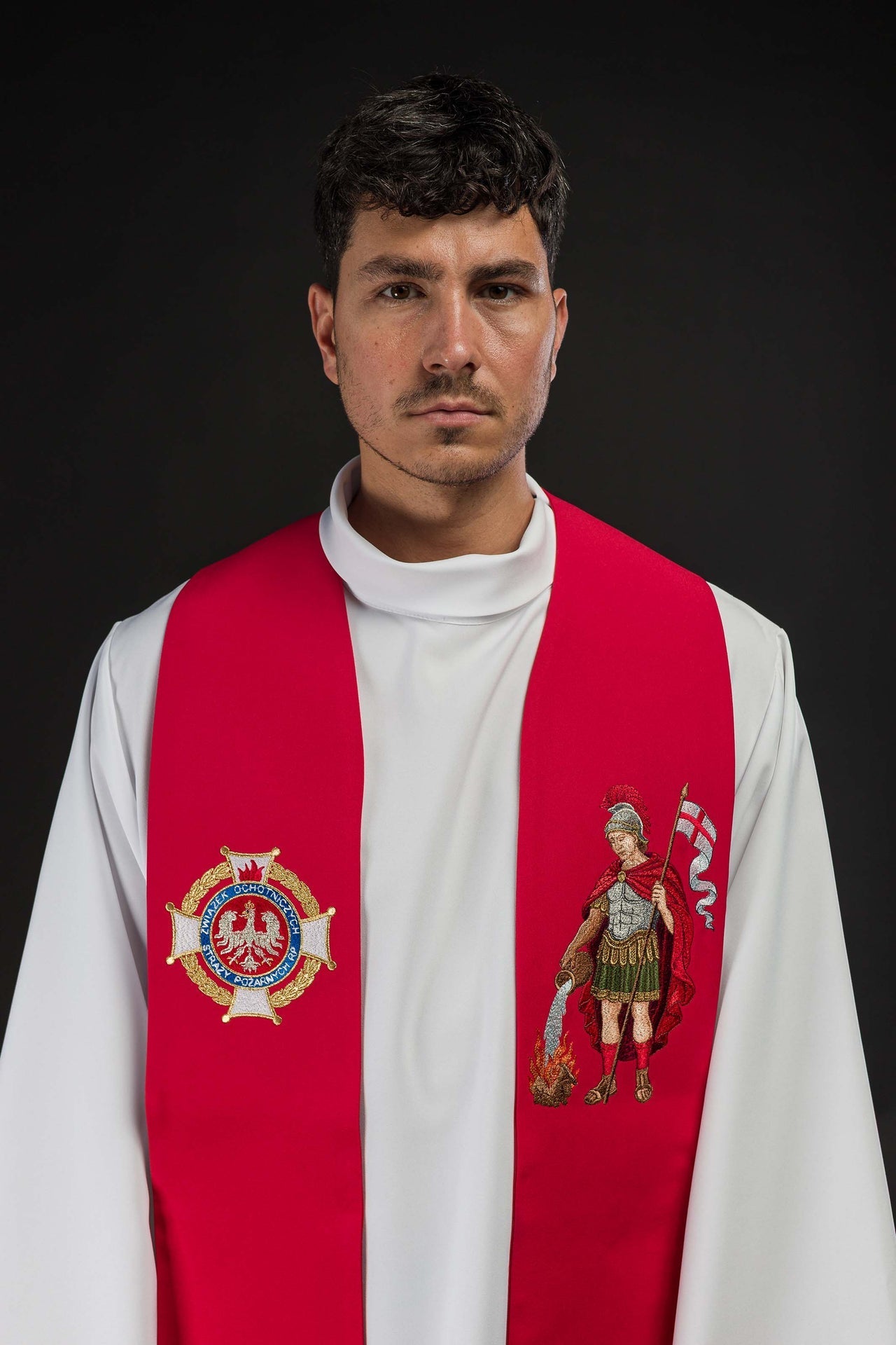 Stuła Kapłańska Haftowana Św. Florian - Elegancka Szata Liturgiczna - SZATYLITURGICZNE.PL