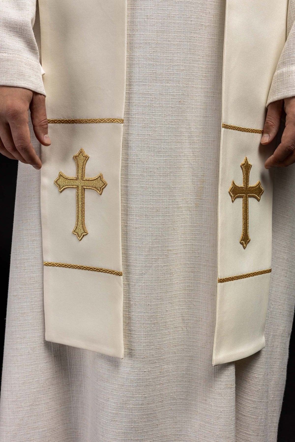 Stuła kapłańska Jezus Miłosierny Jezu Ufam Tobie ecru - SZATYLITURGICZNE.PL
