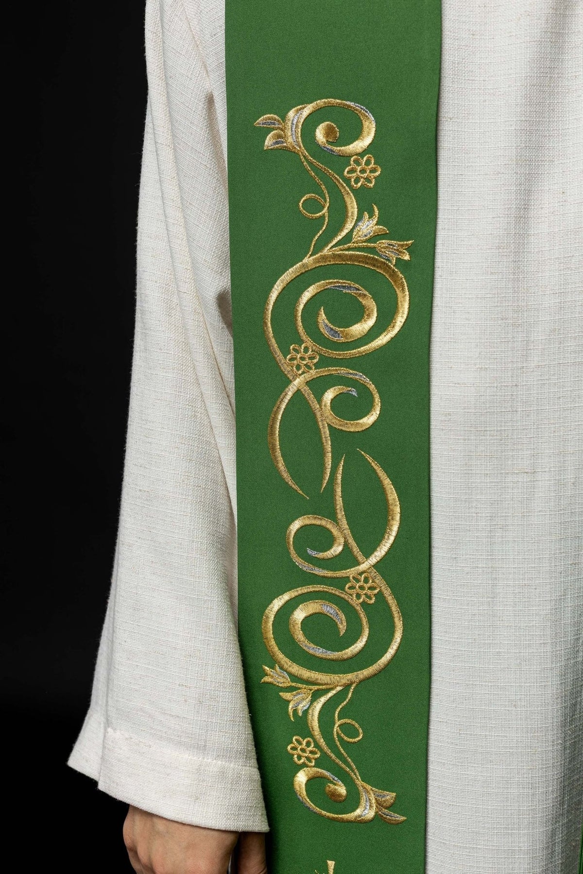Stuła Kapłańska Zielona IHS Haft Komputerowy - Elegancka Liturgia - SZATYLITURGICZNE.PL
