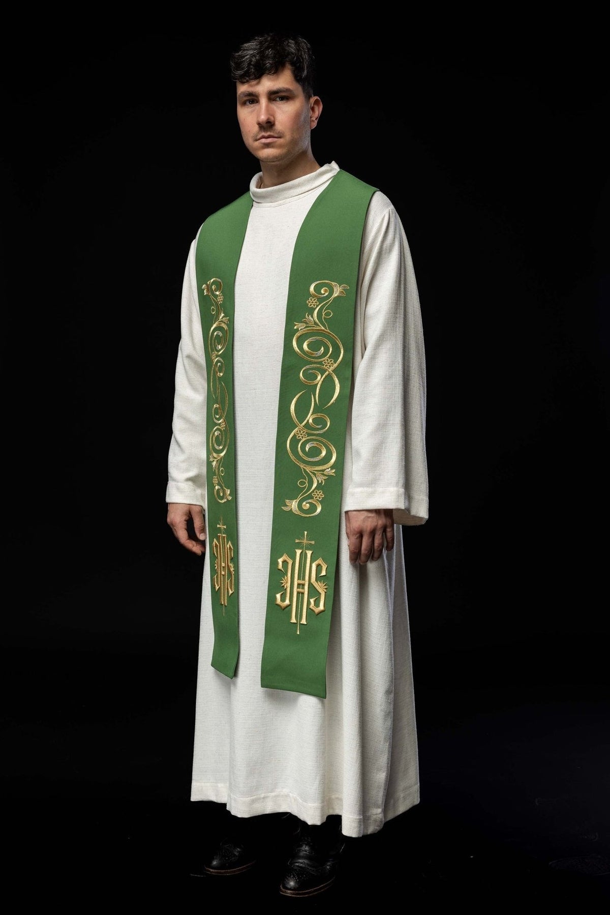 Stuła Kapłańska Zielona IHS Haft Komputerowy - Elegancka Liturgia - SZATYLITURGICZNE.PL