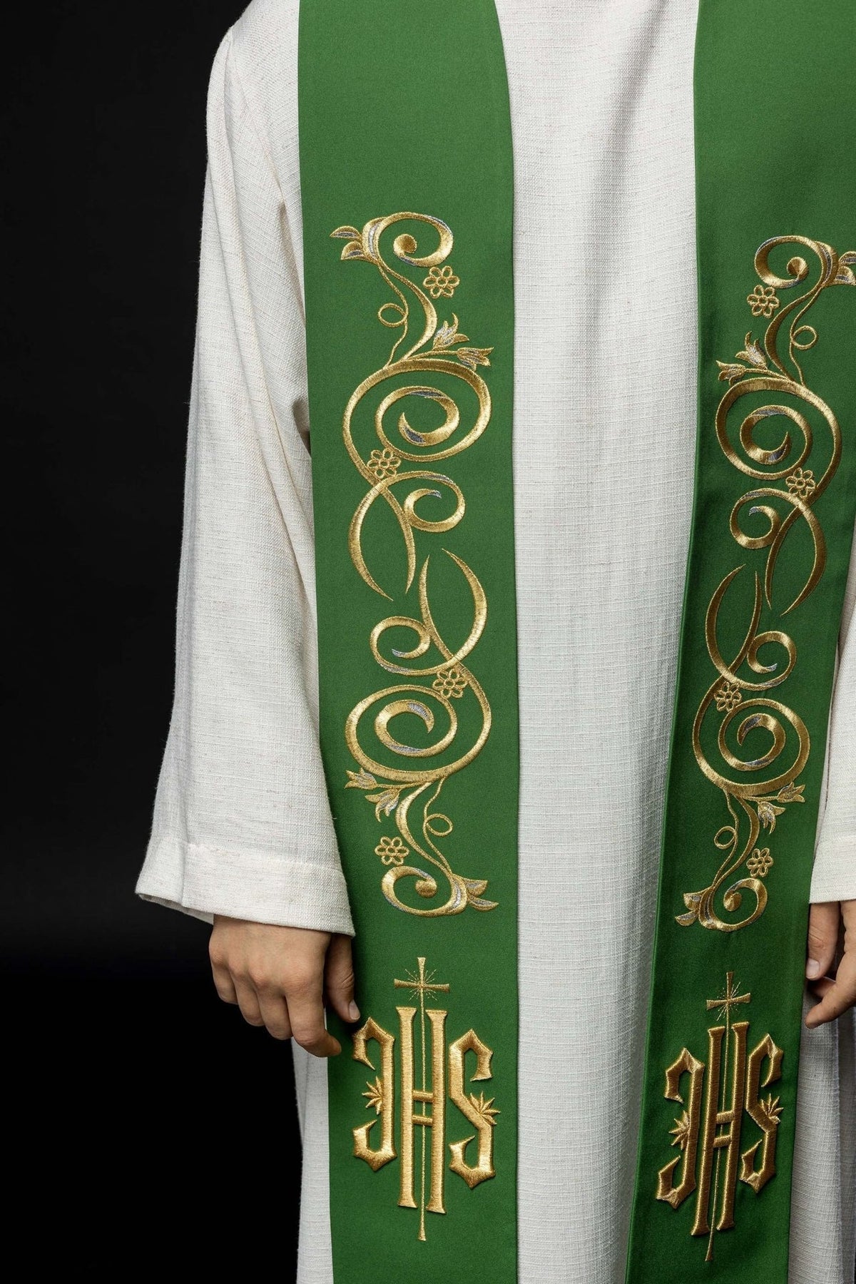 Stuła Kapłańska Zielona IHS Haft Komputerowy - Elegancka Liturgia - SZATYLITURGICZNE.PL