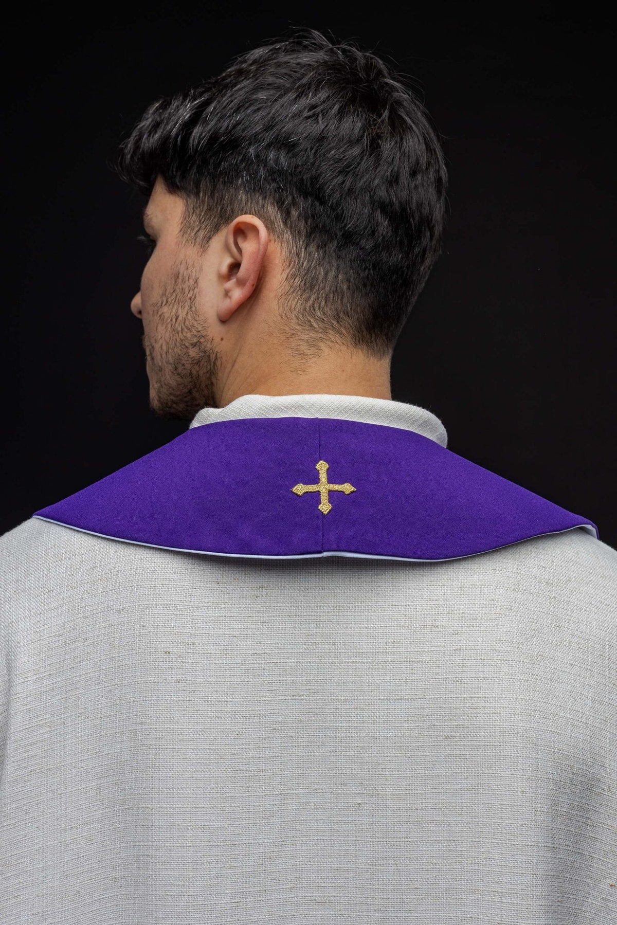 Stuła Liturgiczna Dwustronna IHS - Fioletowo - Biała z Haftem - SZATYLITURGICZNE.PL